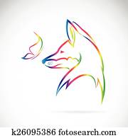 וקטור, דמות, של, פרפר, ו, שועל, בלבן, רקע