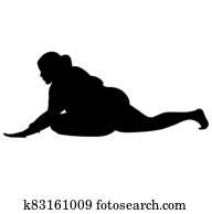 פלוס, מדוד, women., שומן, /, שמנמן, אישה, מאלף, ספורט, aerobics,, עושה, yoga., שומן, יוגה, צללית