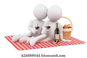 3D white people. Couple romantic picnic. Valentines Day 3D white people. Couple romantic picnic. Valentines Day