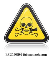 A yellow triangular warning sign. Attention toxic, poison. A yellow triangular warning sign. Attention toxic, poison.