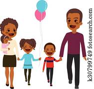 African American Happy Family Walking