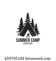 Forest Adventure, Summer Camp Black And White Badge Vector Logo Forest Adventure, Summer Camp Black And White Badge Vector Logo