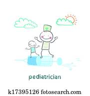 pediatrician is flying on a syringe with a sick child pediatrician is flying on a syringe with a sick child