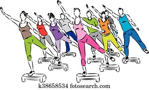 pessoas, condicão física, passos, aeróbica, illus