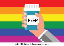 Pill Bottle over Gay Flag with label Pill Bottle over Gay Flag with label