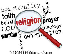 Religion Word Magnifying Glass God Spirituality Faith Belief