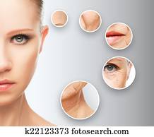 beauty concept skin aging. anti-aging procedures, rejuvenation, lifting, tightening of facial skin