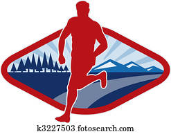 Cross country runner with landscape and sunburst Cross country runner with landscape and sunburst