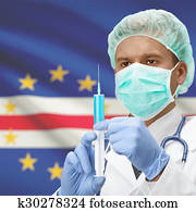 Doctor with syringe in hands and flag on background series - Cape Verde