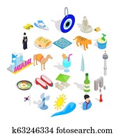 Hospice icons set, isometric style Hospice icons set, isometric style