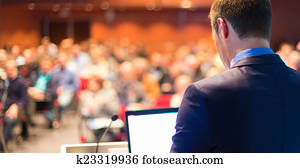 offentlig taler, ved, forretning, conference.