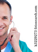 Portrait of a confident male doctor holding a stethoscope