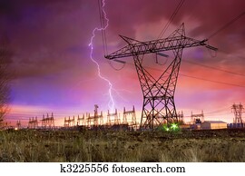 Power Distribution Station with Lightning Strike. Power Distribution Station with Lightning Strike.