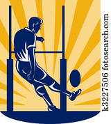 rugby player kicking at goal post rugby player kicking at goal post