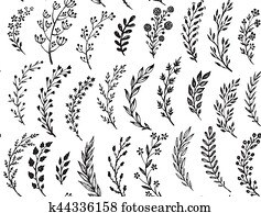 Seamless pattern with hand drawn leaves and branches. Seamless pattern with hand drawn leaves and branches.