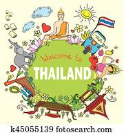 Welcome to Thailand . Set Thai color vector icons and symbols Welcome to Thailand . Set Thai color vector icons and symbols