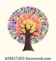 Colorful hand print tree concept for social help