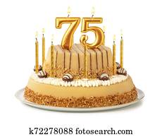 Festive cake with golden candles - Number 75 Festive cake with golden candles - Number 75