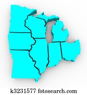 Great Lakes Region of States - 3d Map