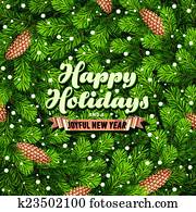Holiday card a pine branches