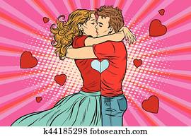 Love couple kiss, boy and girl in Valentines day Love couple kiss, boy and girl in Valentines day