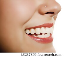 mujer, boca, sonriente, actuación, diente