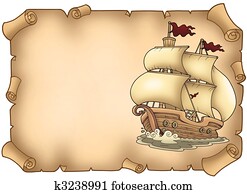 Parchment with old sailboat