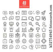 soziales, medien, marketing, modernes, linie, heiligenbilder, set., smm, hell, vektor, symbole soziales, medien, marketing, modernes, linie, heiligenbilder, set., smm, hell, vektor, symbole