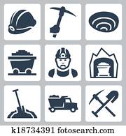 vektor, freigestellt, bergbau, heiligenbilder, satz vektor, freigestellt, bergbau, heiligenbilder, satz