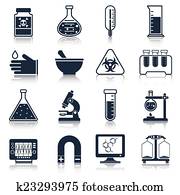 Laboratory equipment icons black