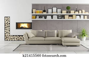 Modern living room with fireplace Modern living room with fireplace