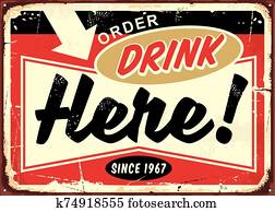 Order drinks here retro cafe bar sign Order drinks here retro cafe bar sign