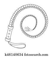Whip icon in outline style isolated on white background. Rodeo symbol stock bitmap illustration. Whip icon in outline style isolated on white background. Rodeo symbol stock bitmap illustration.