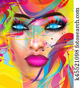 צפה, של, אישה יפה, ב, צבעוני, 3d, render.