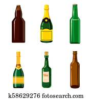 Alcohol bottle icon set, cartoon style Alcohol bottle icon set, cartoon style
