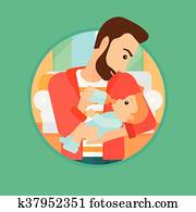 Father feeding baby.