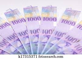 Swiss Francs banknotes spread over the floor - Switzerland currency Swiss Francs banknotes spread over the floor - Switzerland currency