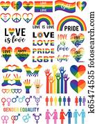 amor, es, amor, arco irirs, bandera, lgbt, orgullo, vector, conjunto