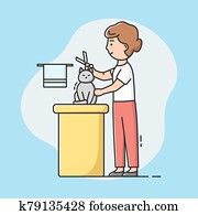 Animal Hair Salon, Styling and Grooming Shop. Woman Haircut Cat on the Table for Grooming in the Beauty Salon. Final Shearing Of a Cat s Hair With Scissors. Cartoon Linear Outline Vector Illustration Animal Hair Salon, Styling and Grooming Shop. Woman Haircut Cat on the Table for Grooming in the Beauty Salon. Final Shearing Of a Cat s Hair With Scissors. Cartoon Linear Outline Vector Illustration