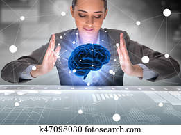 Businesswoman in artificial intelligence concept Businesswoman in artificial intelligence concept