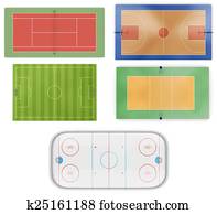Different sports fields set isolated on white background Different sports fields set isolated on white background