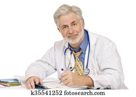 Friendly Doctor Doing Paperwork