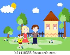 Happy family near the new European home Happy family near the new European home