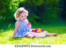 menininha, ligado, páscoa ovo caça