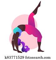 Plus size black curvy lady doing yoga class. Vector illustration isolated on white. Bodypositive. Attractive African American woman. Urdhva Dhanurasana, Upward Bow or Wheel Pose. Plus size black curvy lady doing yoga class. Vector illustration isolated on white. Bodypositive. Attractive African American woman. Urdhva Dhanurasana, Upward Bow or Wheel Pose.