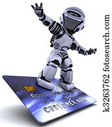 Robot surfing on credit card Robot surfing on credit card