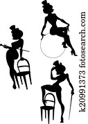 silhouetten, von, perfomance, burleske, künstler silhouetten, von, perfomance, burleske, künstler
