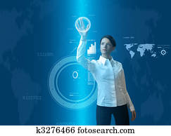 Attractive brunette young woman in futuristic interface Attractive brunette young woman in futuristic interface