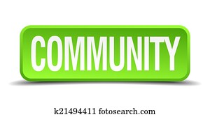 Community green 3d realistic square isolated button