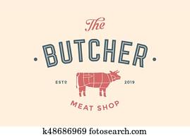 etikett, von, gemetzel, fleisch, laden etikett, von, gemetzel, fleisch, laden
